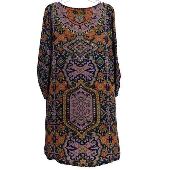 Tolani Tessa Silk Tunic Dress Size Small Tasseled V-Neckline 3/4 Sleeves Boho - Picture 7 of 11